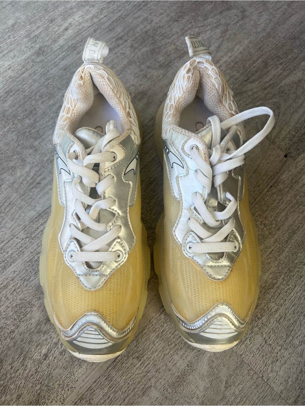 Dior Women's Yellow and Silver Mesh Lace-Up Sneakers